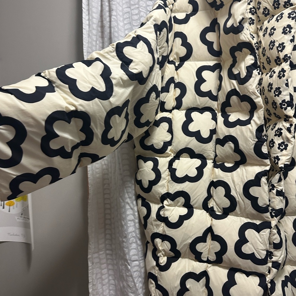 Tory Burch Black and Cream Floral Puffer Jacket